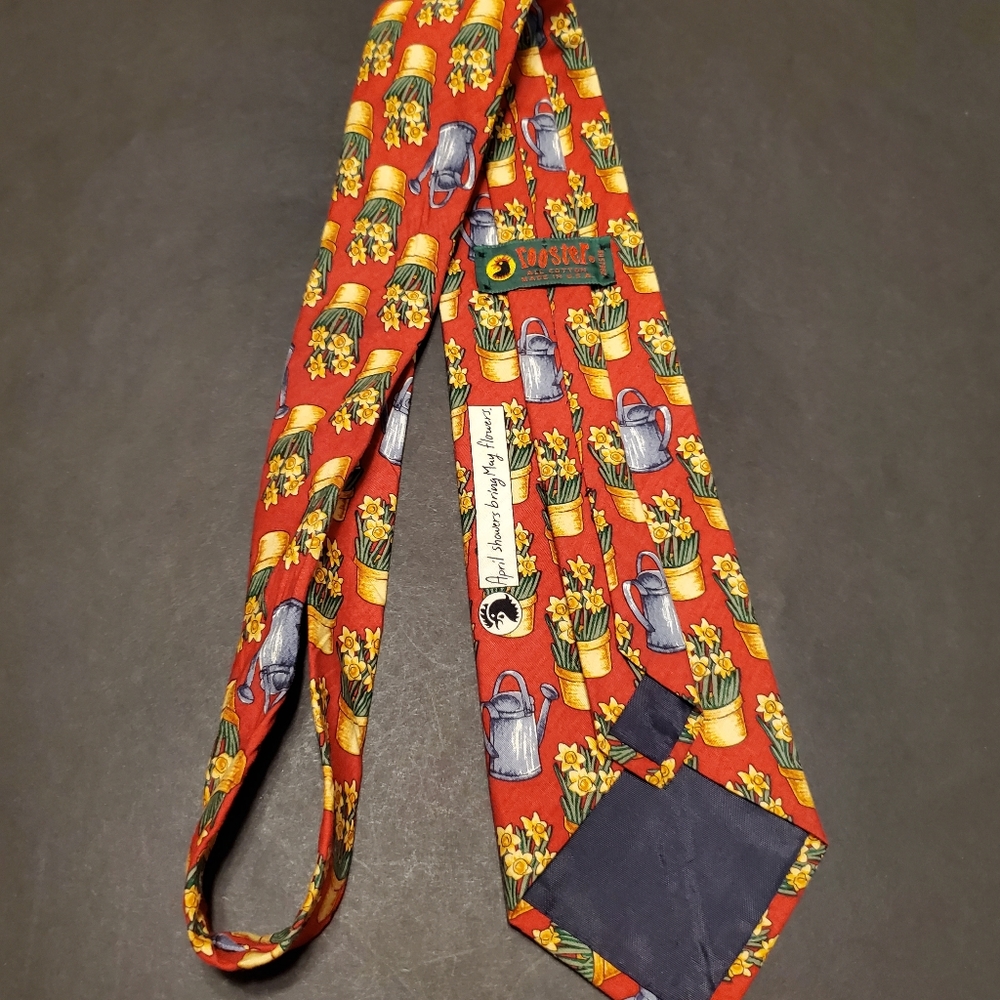Rooster Red Flower Pot Cotton Tie - Picture 5 of 5